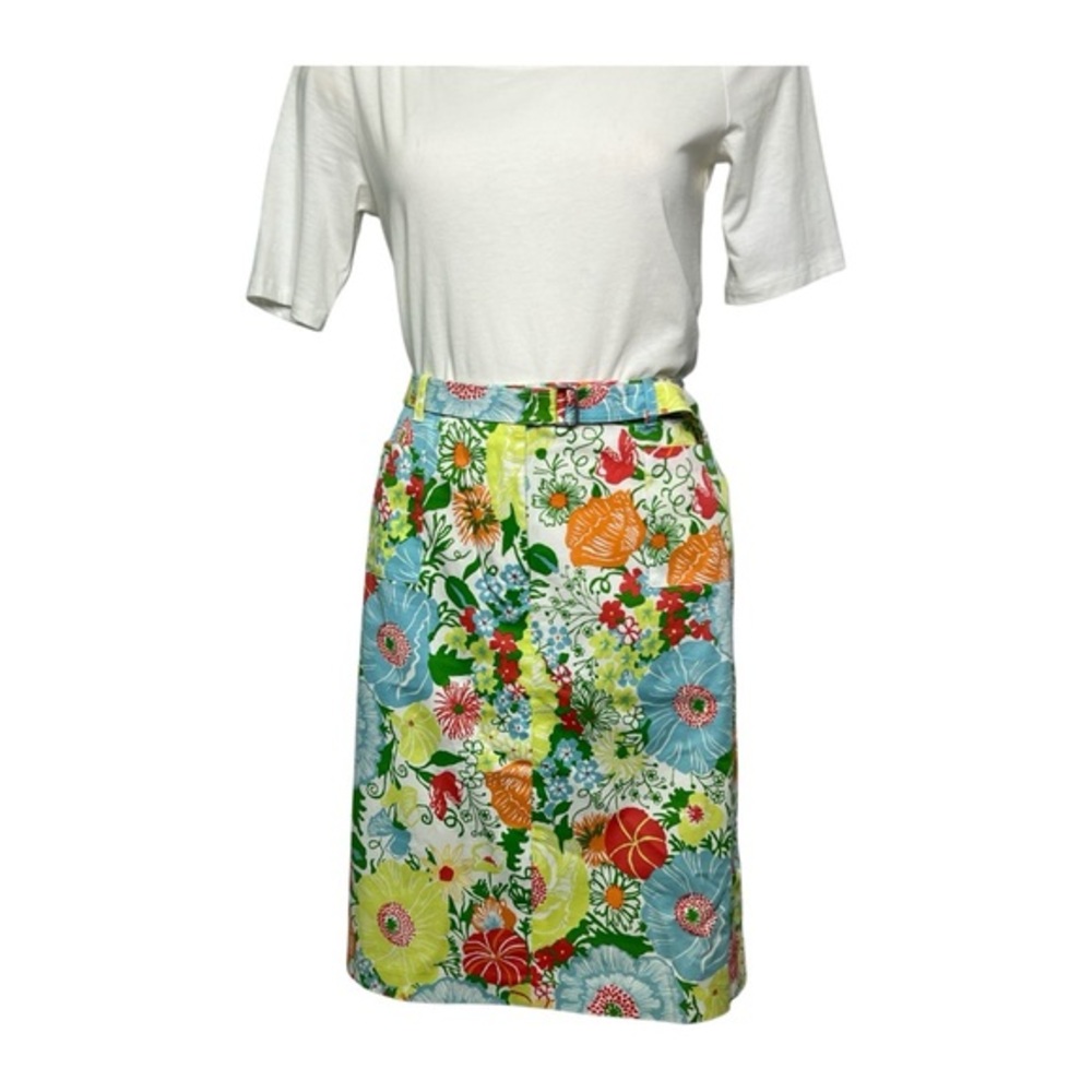 Talbots Petite Floral Print Stretch Belted‎ Straight Skirt Sz 10 10p